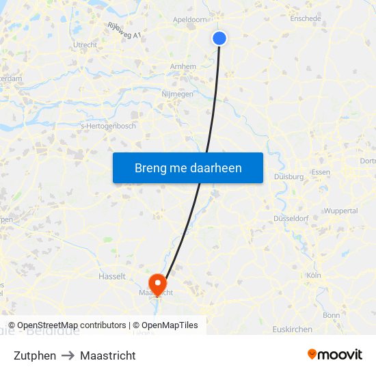 Zutphen to Maastricht map