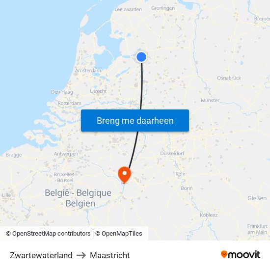 Zwartewaterland to Maastricht map
