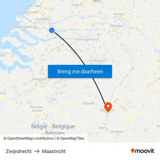 Zwijndrecht to Maastricht map