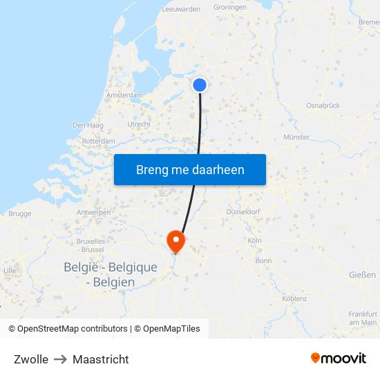 Zwolle to Maastricht map