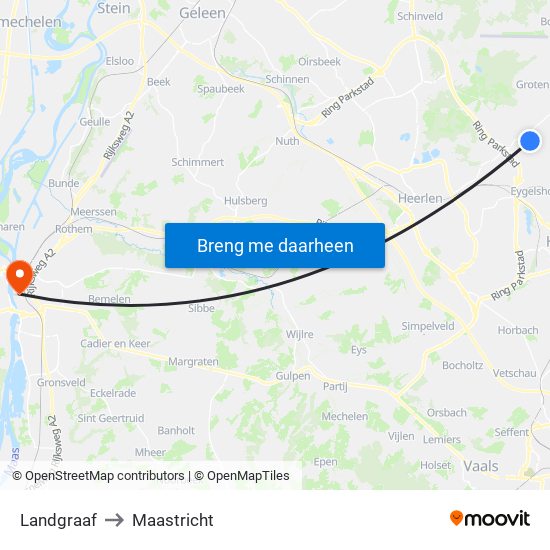 Landgraaf to Maastricht map