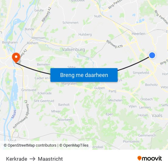 Kerkrade to Maastricht map