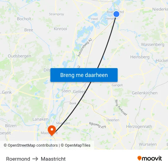 Roermond to Maastricht map
