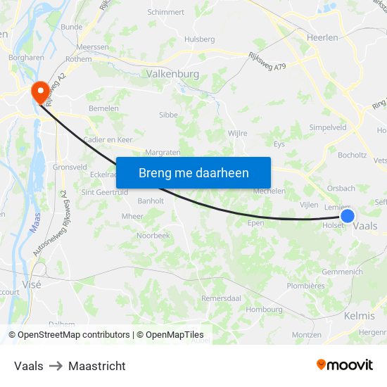 Vaals to Maastricht map