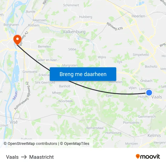 Vaals to Maastricht map