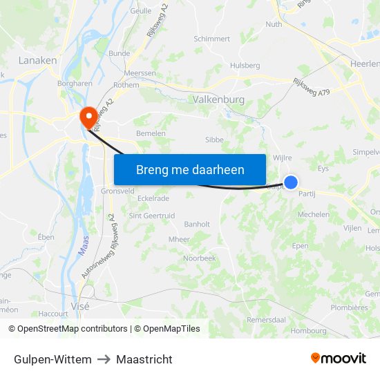 Gulpen-Wittem to Maastricht map
