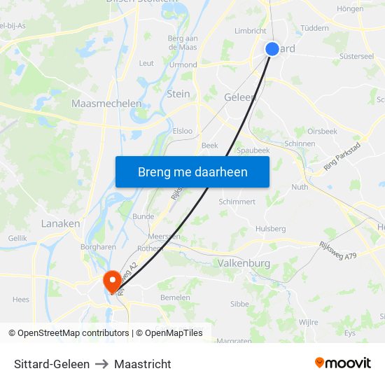 Sittard-Geleen to Maastricht map