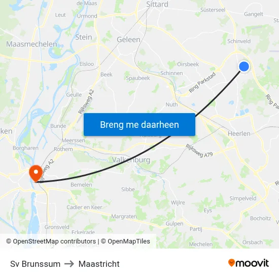 Sv Brunssum to Maastricht map