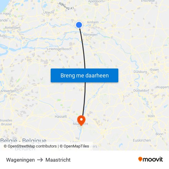 Wageningen to Maastricht map