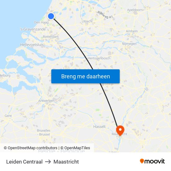 Leiden Centraal to Maastricht map
