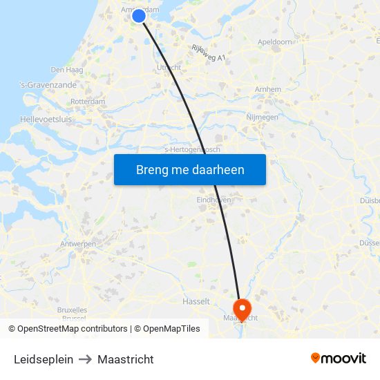 Leidseplein to Maastricht map
