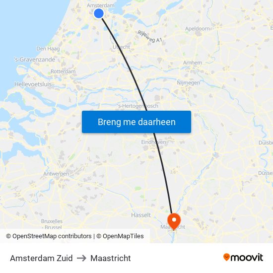 Amsterdam Zuid to Maastricht map