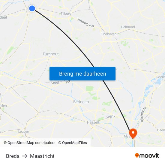 Breda to Maastricht map