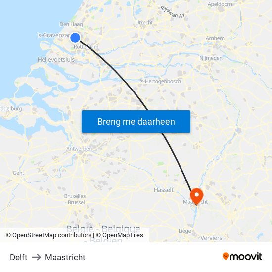Delft to Maastricht map