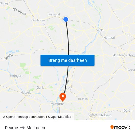 Deurne to Meerssen map