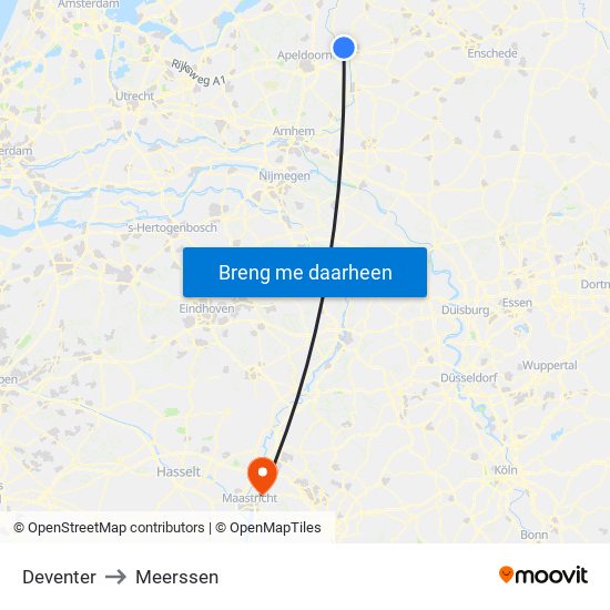 Deventer to Meerssen map