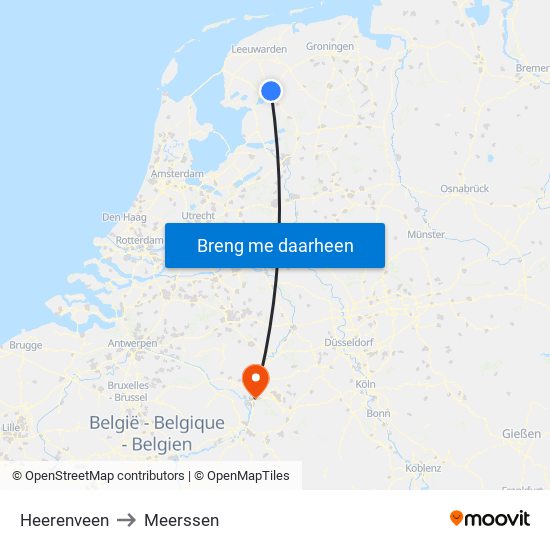 Heerenveen to Meerssen map