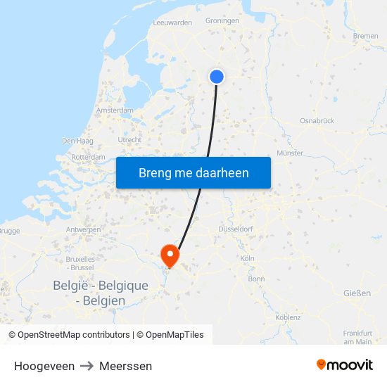 Hoogeveen to Meerssen map