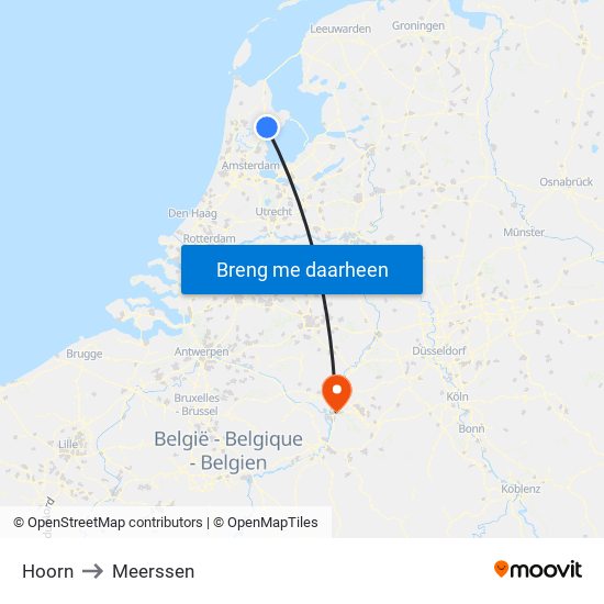 Hoorn to Meerssen map