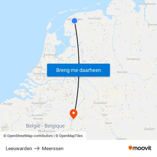 Leeuwarden to Meerssen map