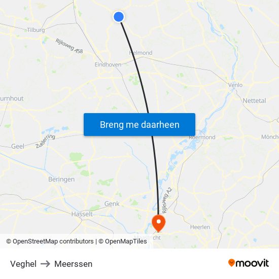 Veghel to Meerssen map