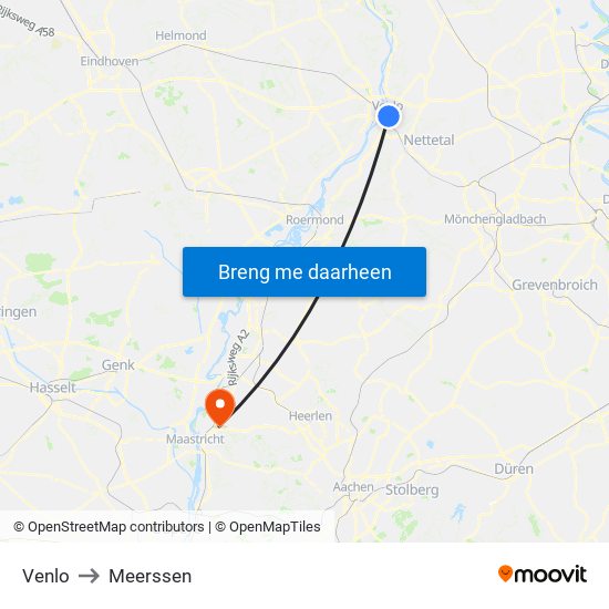 Venlo to Meerssen map