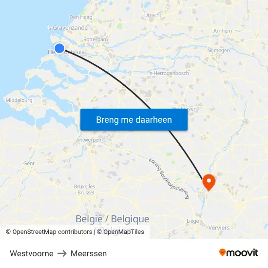 Westvoorne to Meerssen map