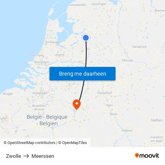 Zwolle to Meerssen map