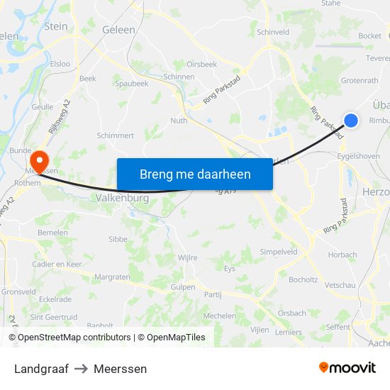 Landgraaf to Meerssen map