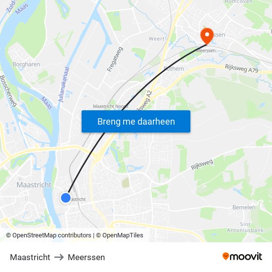 Maastricht to Meerssen map