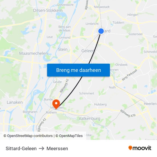 Sittard-Geleen to Meerssen map