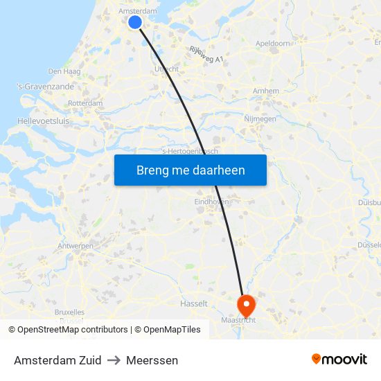 Amsterdam Zuid to Meerssen map