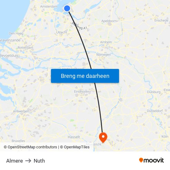 Almere to Nuth map