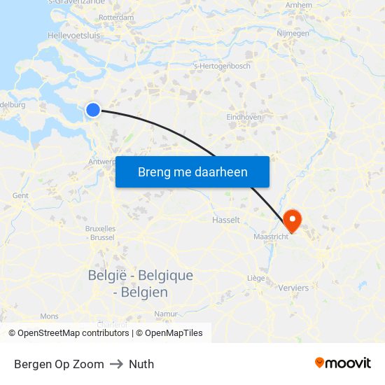 Bergen Op Zoom to Nuth map