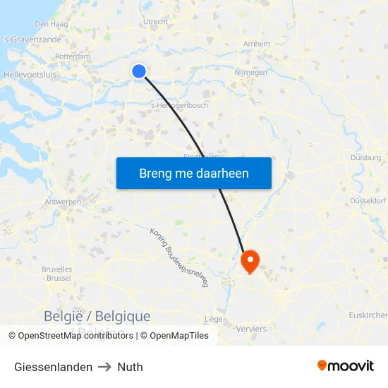 Giessenlanden to Nuth map