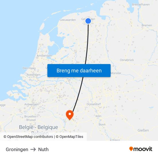 Groningen to Nuth map