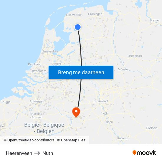 Heerenveen to Nuth map