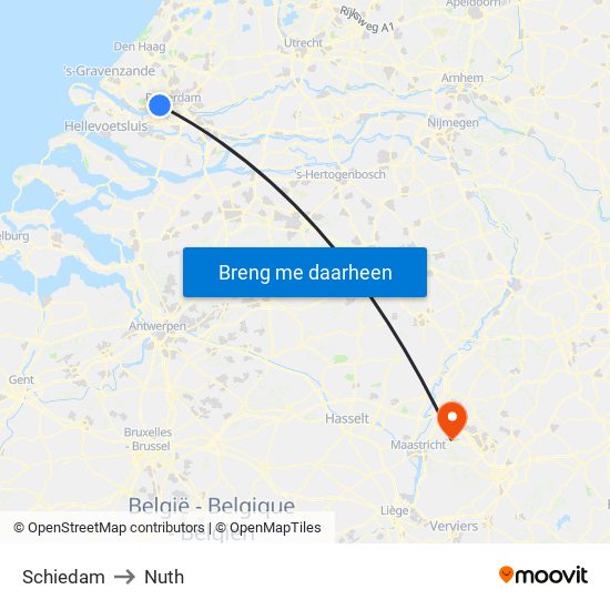 Schiedam to Nuth map