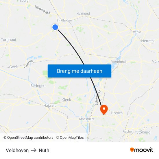 Veldhoven to Nuth map