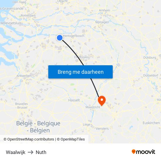 Waalwijk to Nuth map