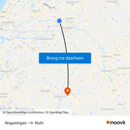 Wageningen to Nuth map