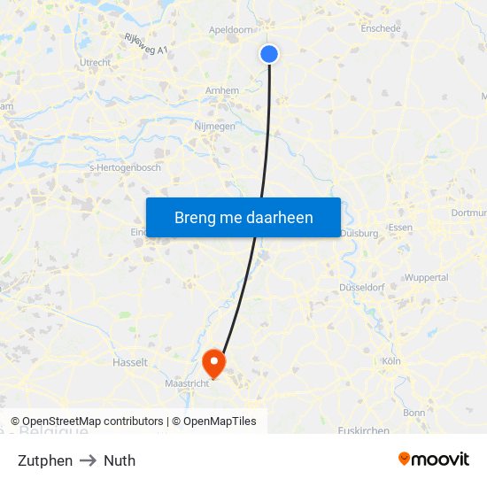 Zutphen to Nuth map