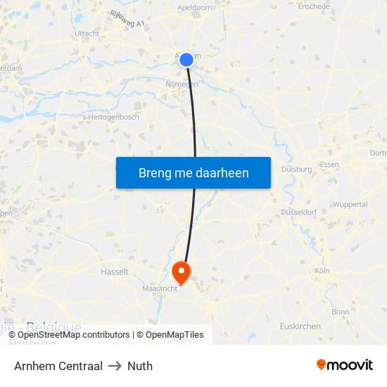 Arnhem Centraal to Nuth map