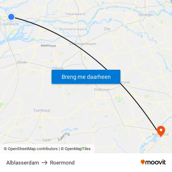 Alblasserdam to Roermond map