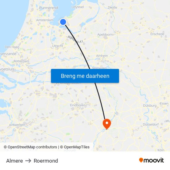 Almere to Roermond map