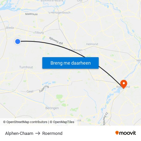 Alphen-Chaam to Roermond map