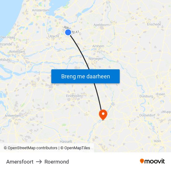 Amersfoort to Roermond map