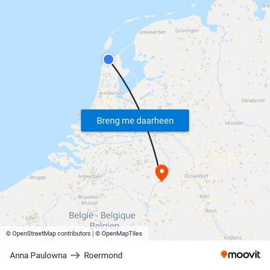 Anna Paulowna to Roermond map