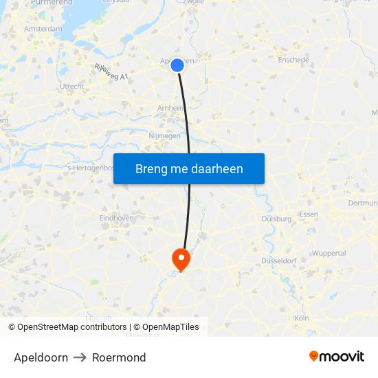 Apeldoorn to Roermond map