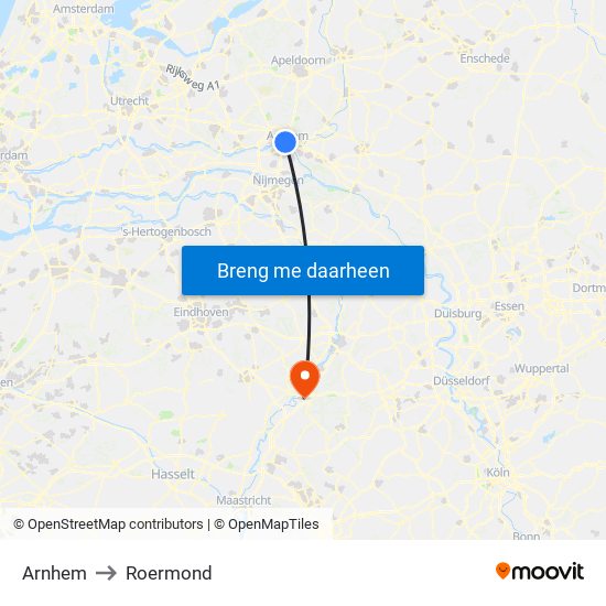 Arnhem to Roermond map